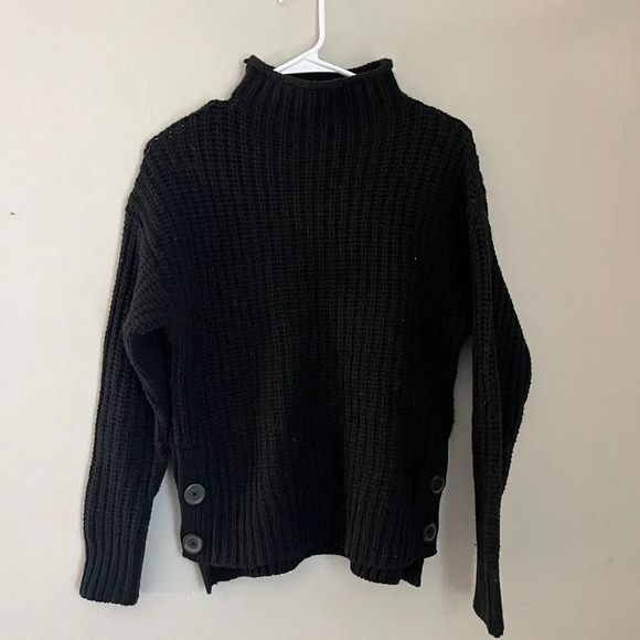 Madewell Womens Black Pullover Sweater XS Chunky Knit Mock Neck Side Button - Picture 4 of 10